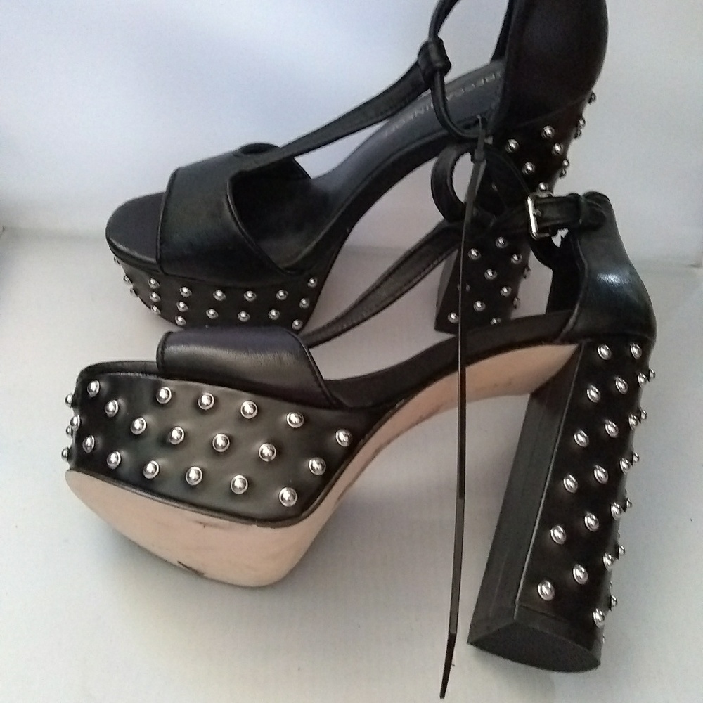 Blacl Leather Studded Platform